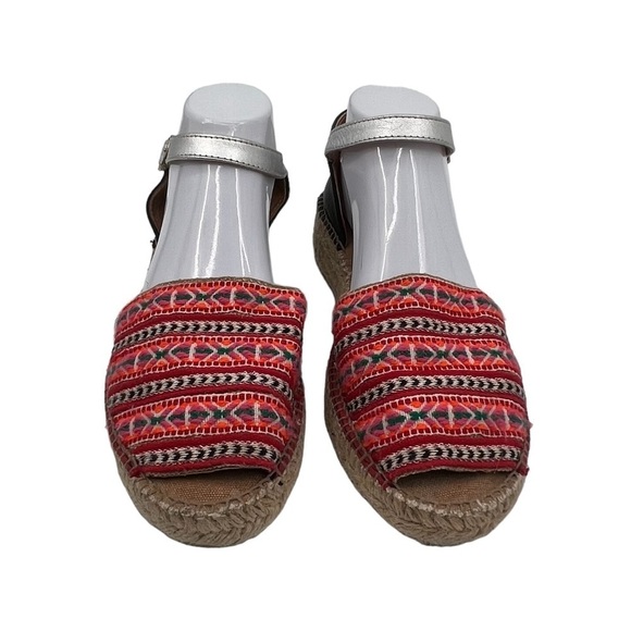 Toni Pena Origens Red Black Peep Toe Espadrille Platform Sandals Size 41 Women's - Picture 3 of 9